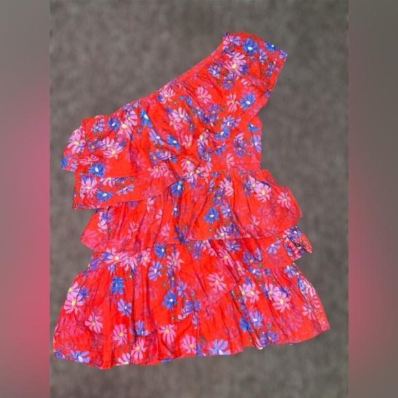 Endless Rose One Shoulder Mini Dress Tiered Ruffled Red Pink Floral Medium - Picture 2 of 4